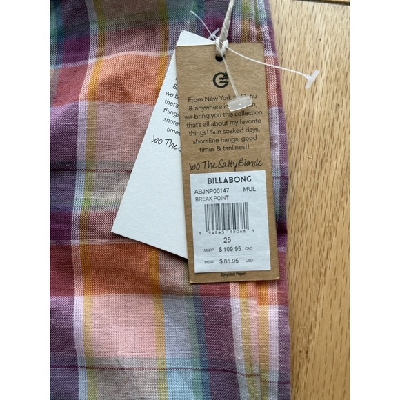 NWT Billabong‎ The Salty Blonde Break Point Plaid Pants Trousers Size 25 /26 - Picture 7 of 11
